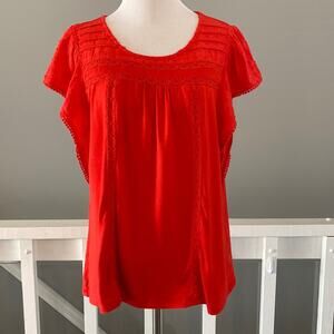 Skies Are Blue Red Cap sleeve Rayon Soft Blouse / Top Size Small